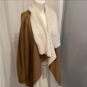 Lola B ivory faux suede water fall cardigan size large